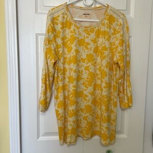Lands' End Yellow and White 3/4 Sleeve Tunic